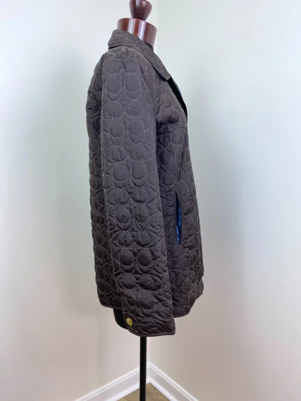 Coach Signature C Quilted Barn Jacket Brown Blue Size M Vintage
